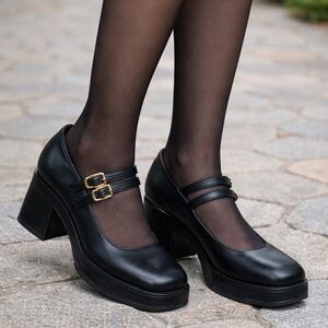 Walk London Mary Jane Shoes Block Heel Black Size 9-9.5